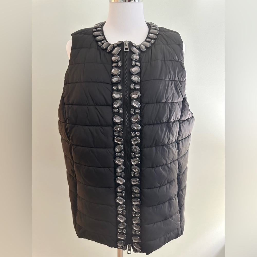 Chicos Jeweled Puffer Vest Black Size Chicos 2 12-14 Large NWT